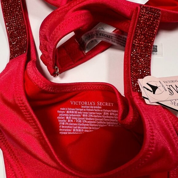 Victoria Secret 38D XL Bombshell Push Up Top Cheeky Bikini Set Shine Strap Pink - Picture 11 of 13